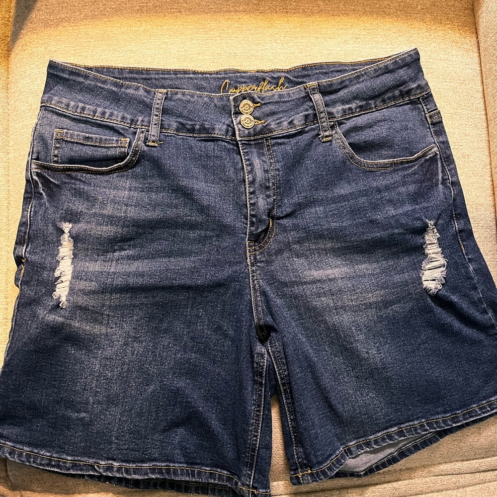 Copperflash Distressed Denim mid-rise shorts 16W